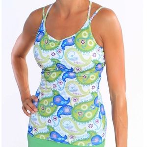 Running Skirts White Paisley Strappy Tank Print Sports Bra Top w Front Ruching